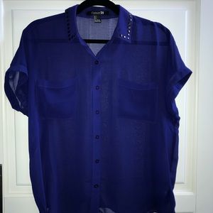 Button down, studded collar blouse